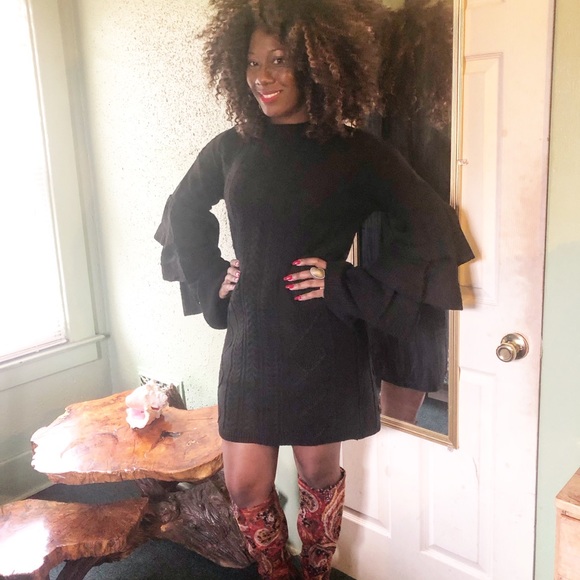 NWT Luxe Cable Knit Black Sweater Dress - Picture 2 of 4